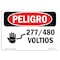 Signmission OSHA Danger Sign, 277 480 Volts Spanish, 7in X 5in Decal, 5" H, 7" W, 277 480 Volts Spanish OS-DS-D-57-LS-1010 - alternate 1